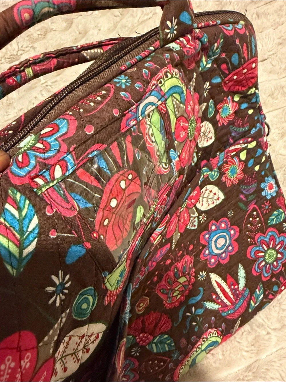 Vera Bradley Floral Quilted Laptop Crossbody in Brown, Pink and Green